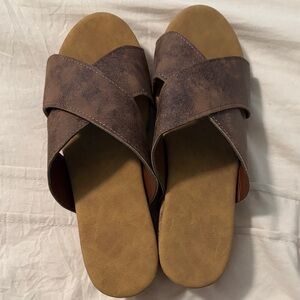 Brown Crisscross Slide Sandals